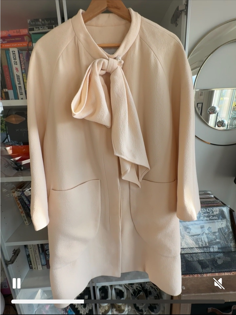 Yves Saint Laurent Cream Wool Bow Neck Coat FR 40 US 8